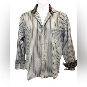 Thomas Dean White and Black Striped Men’s Button Down Shirt. Large